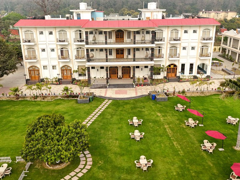 The Lychee resort building and lawn